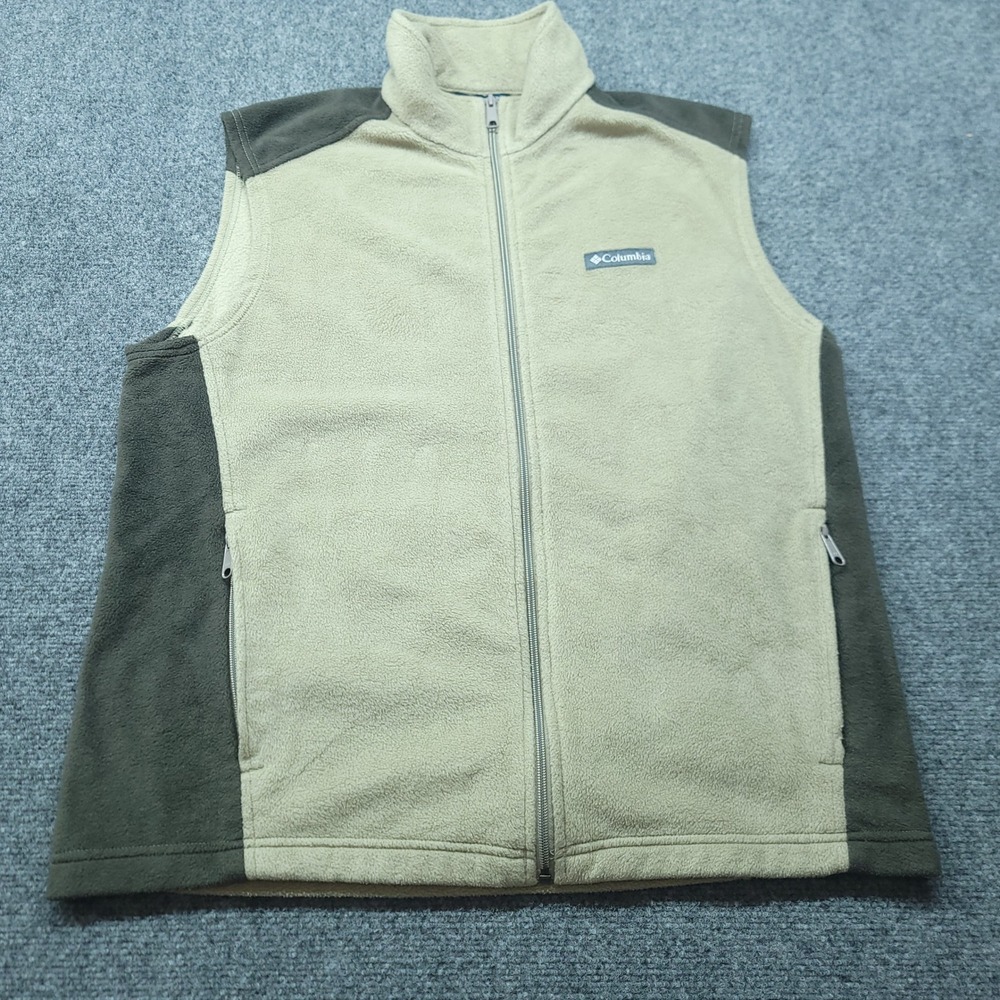 Columbia Mens Fleece Vest Tan Olive Green Full Zip Gilet AM1535 Large
